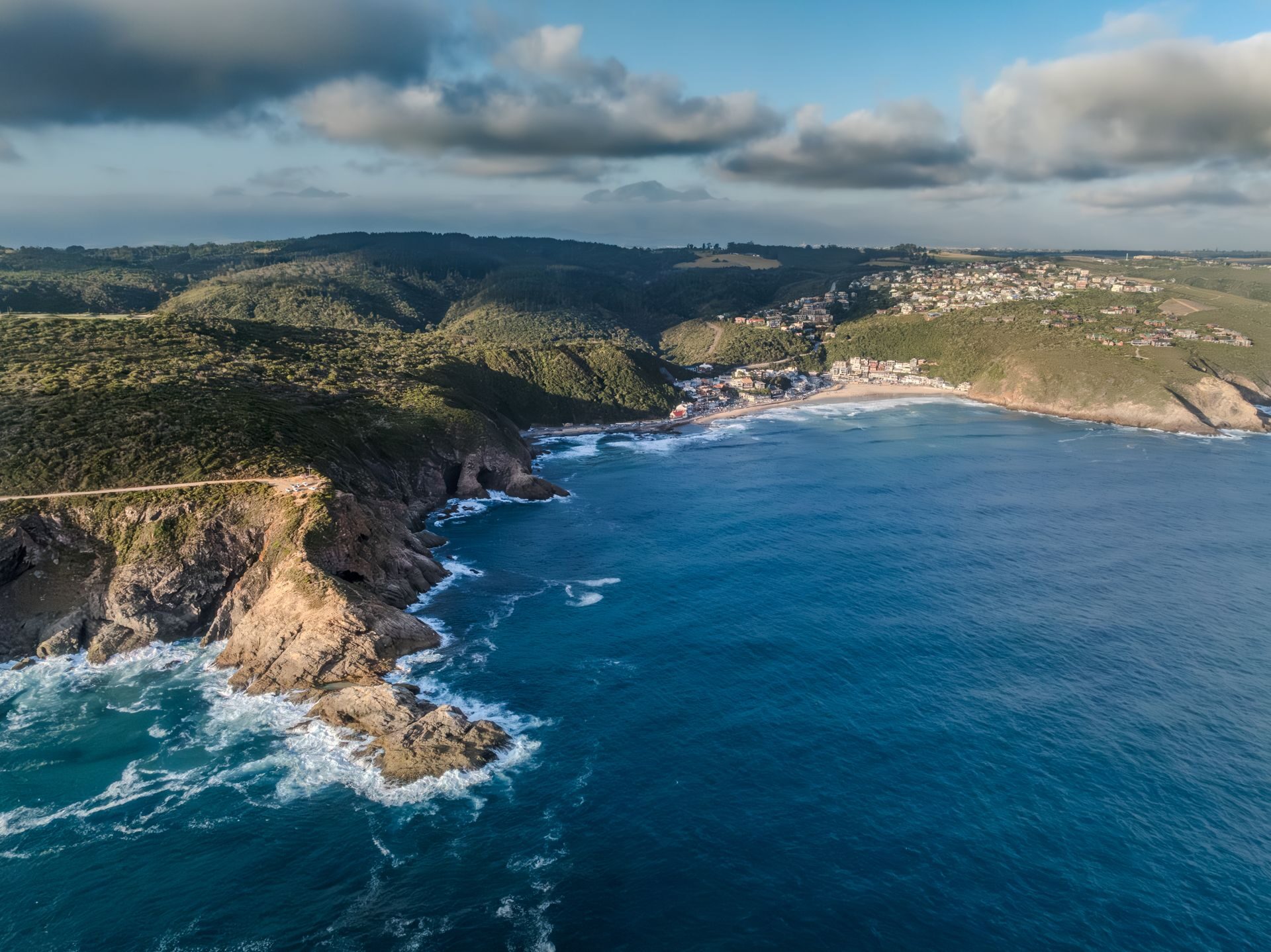 Aerial view of cliffs and beach at Herold's Bay